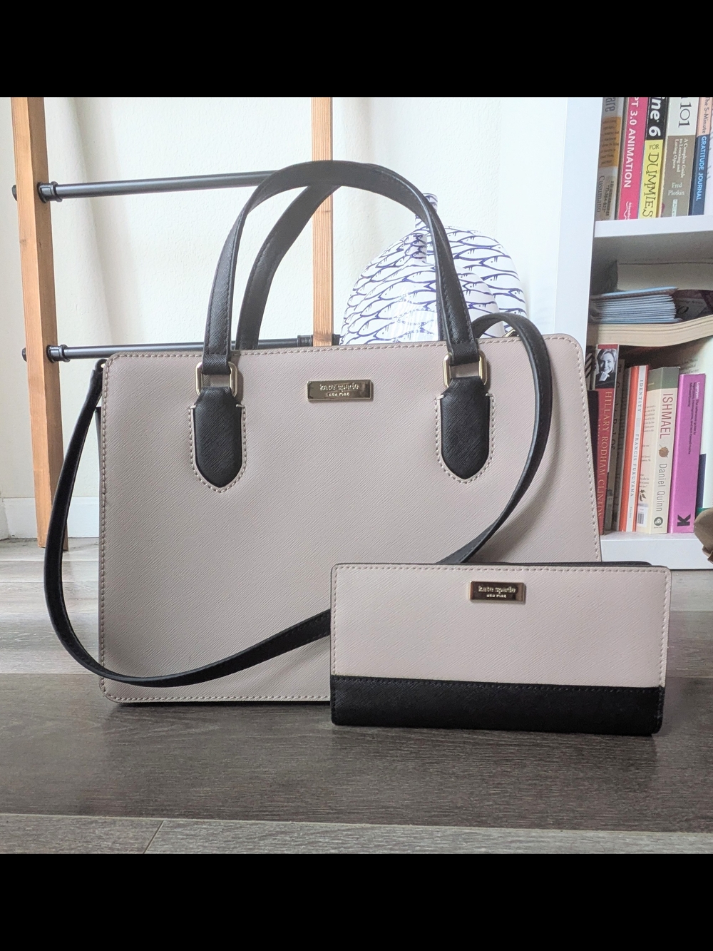 NWOT Kate Spade Two-Tone Taupe and Black Satchel with Matching Waller